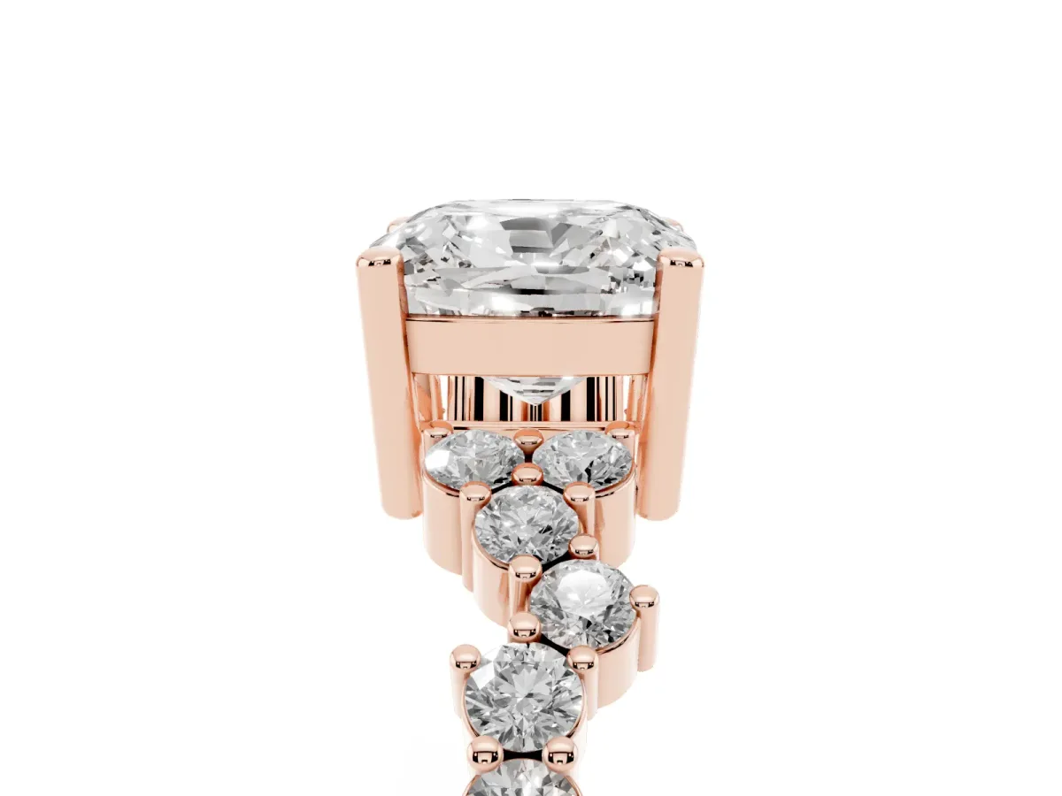 Cushion Cut Diamond Scattered Round Accent Ring with Prong Setting Rose gold