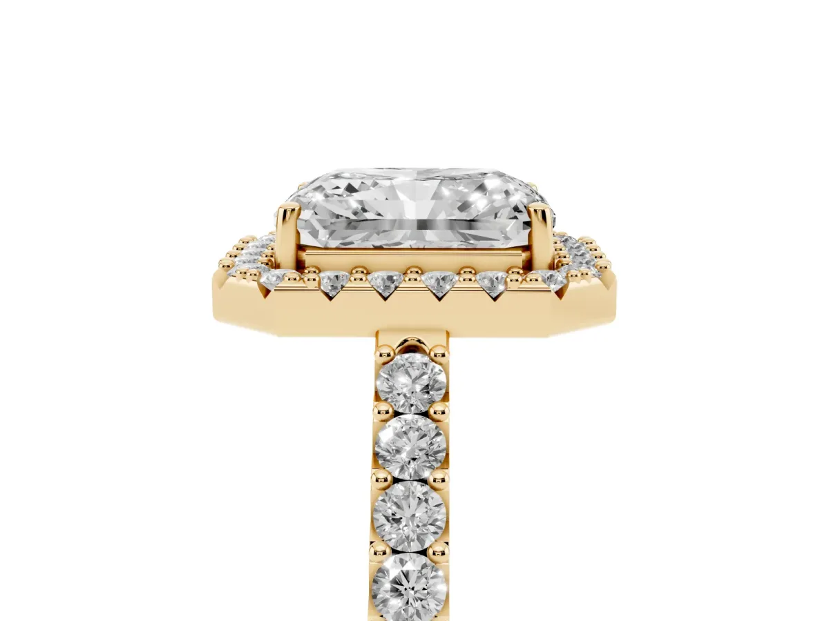 Radiant Cut Halo Diamond Pavé Solitaire Ring Yellow gold