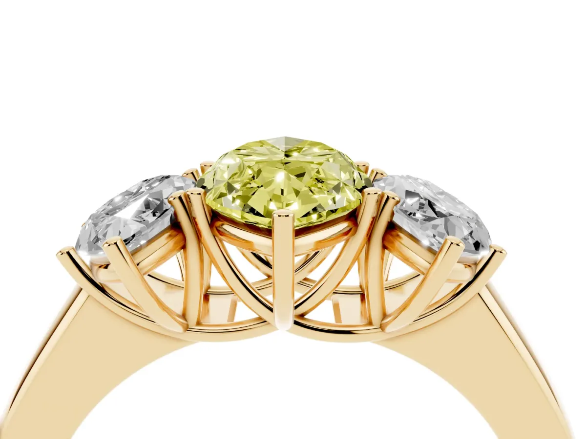 Fancy Yellow Three-Stone Marquise Cut Cut Diamond Ring with Prong Setting and Classic Band Yellow gold