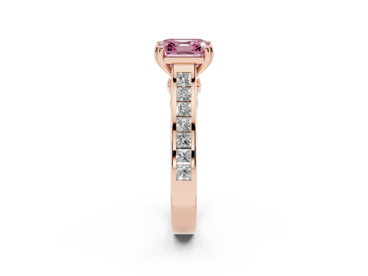 Fancy Pink Asscher Cut Cut Channel Set Solitaire Engagement Ring with Prong Setting Rose gold