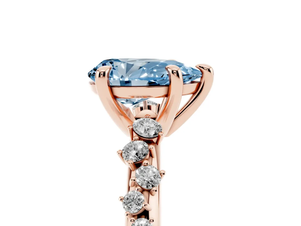 Fancy Blue Pear Cut Cut Diamond Vine Band with Four-Prong Setting Rose gold