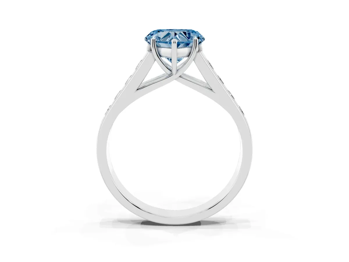 Fancy Blue Heart Cut Solitaire Channel-Set Diamond Engagement Ring with Four-Prong Setting Platinum