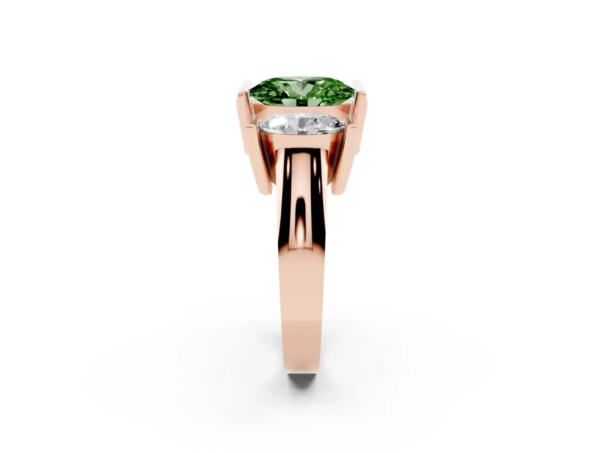 Fancy Green Three Stone Oval Cut Cut Channel Set Diamond Ring Rose gold