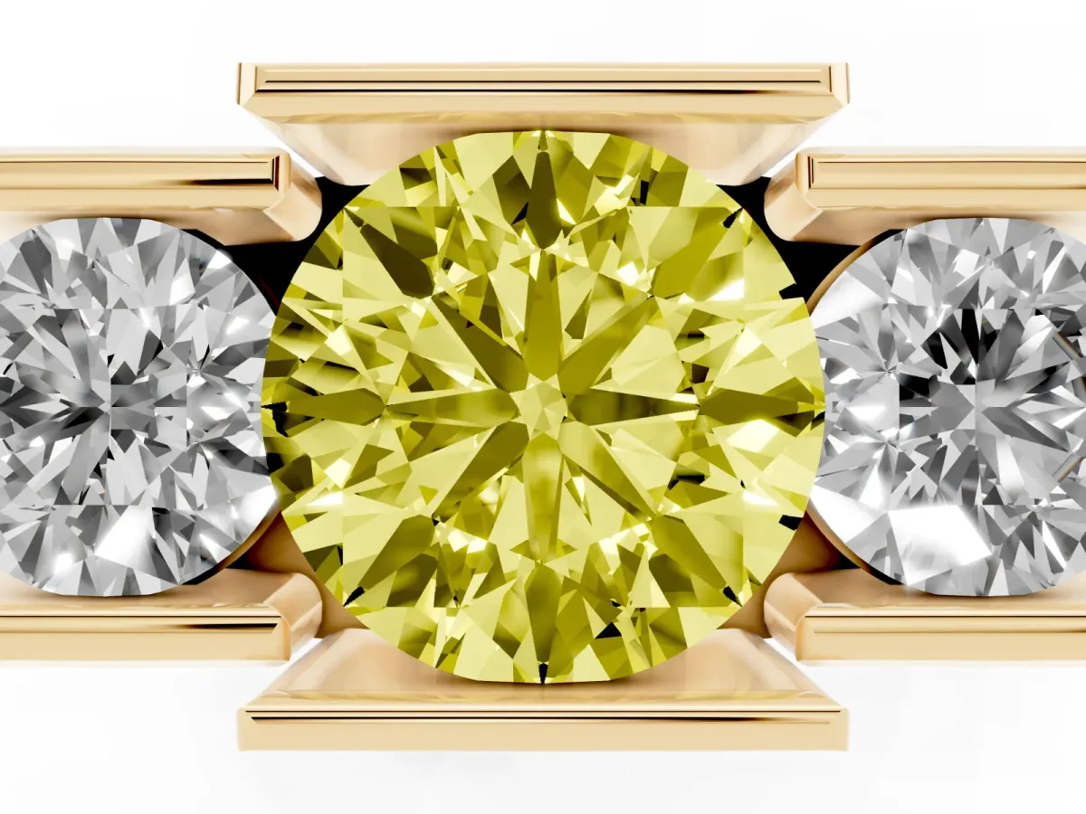 Fancy Yellow Three Stone Round Cut Cut Channel Set Diamond Ring Yellow gold