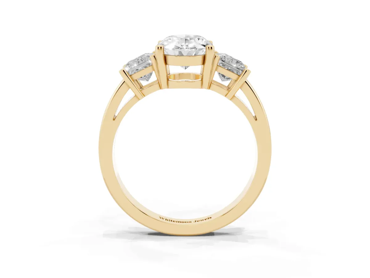 Three-Stone Oval Cut Cut Solitaire Ring with Prong Setting Yellow gold