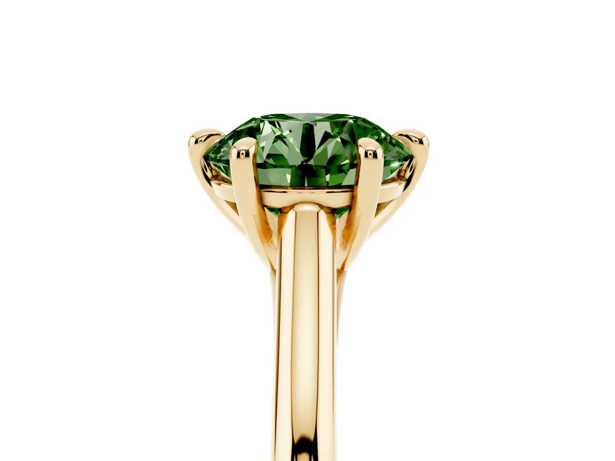 Fancy Green Round Cut Solitaire Engagement Ring with Six-Prong Setting and Classic Band Yellow gold