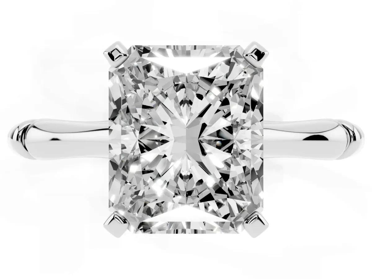 Radiant Cut Solitaire Diamond Ring with Bamboo Band and Four-Prong Setting Silver