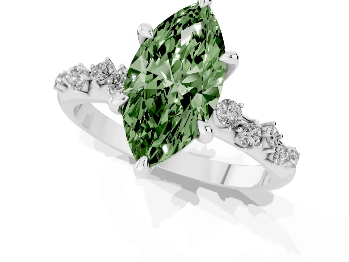 Fancy Green Marquise Cut Cut Diamond Vine Band with Four-Prong Setting Silver