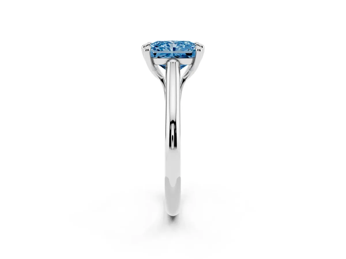 Fancy Blue Radiant Cut Solitaire Engagement Ring with Six-Prong Setting and Classic Band Platinum
