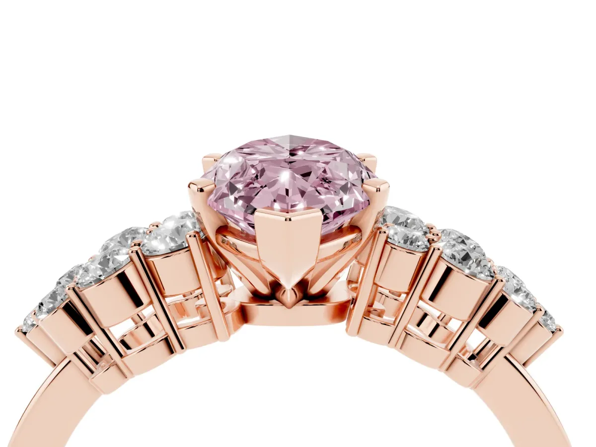 Fancy Pink Marquise Cut Cluster Diamond Engagement Ring with Pavé Band and Four-Prong Setting Rose gold