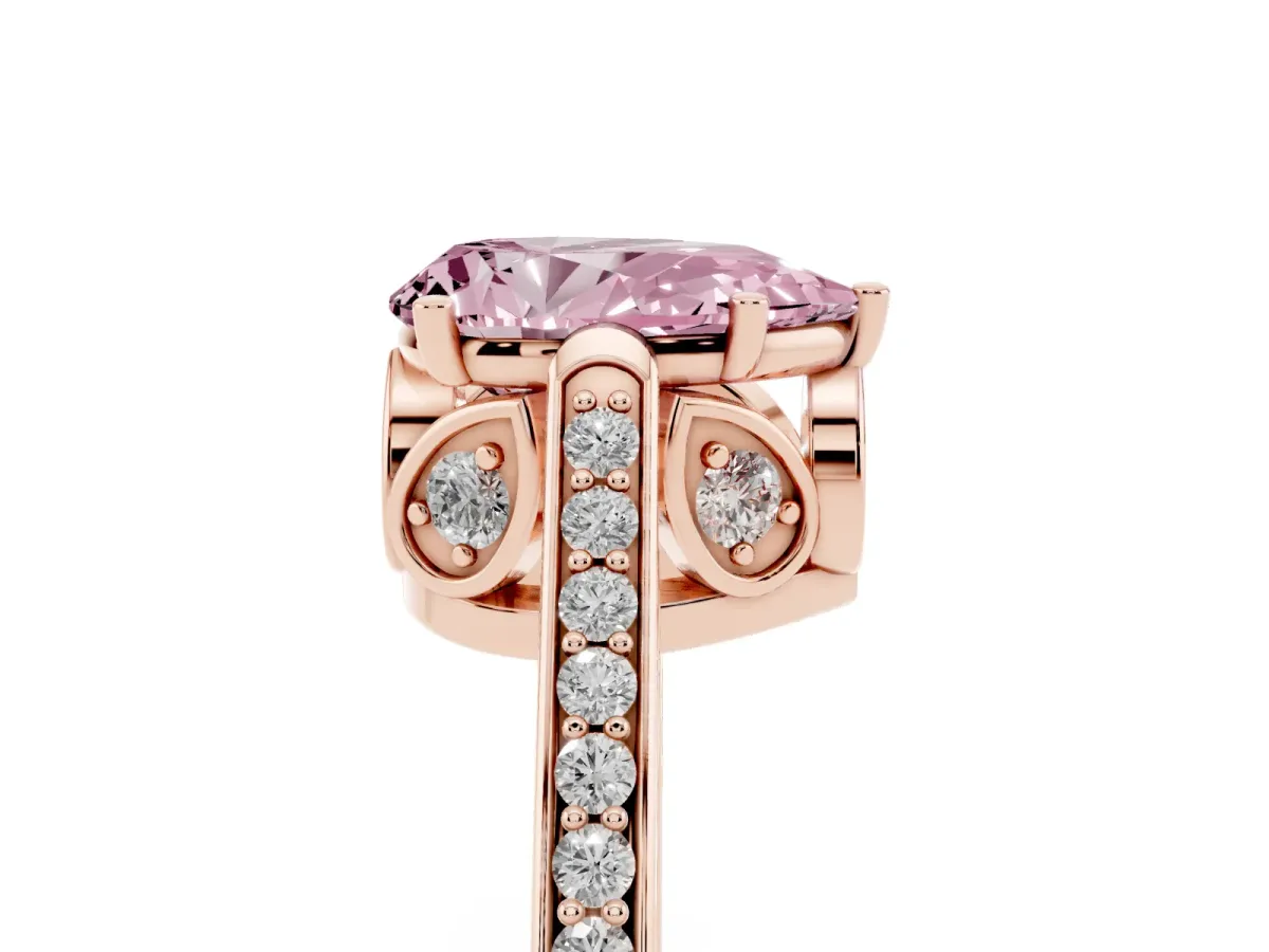 Fancy Pink Pear Cut Cut Cathedral Pave Diamond Engagement Ring with Six-Prong Setting Rose gold