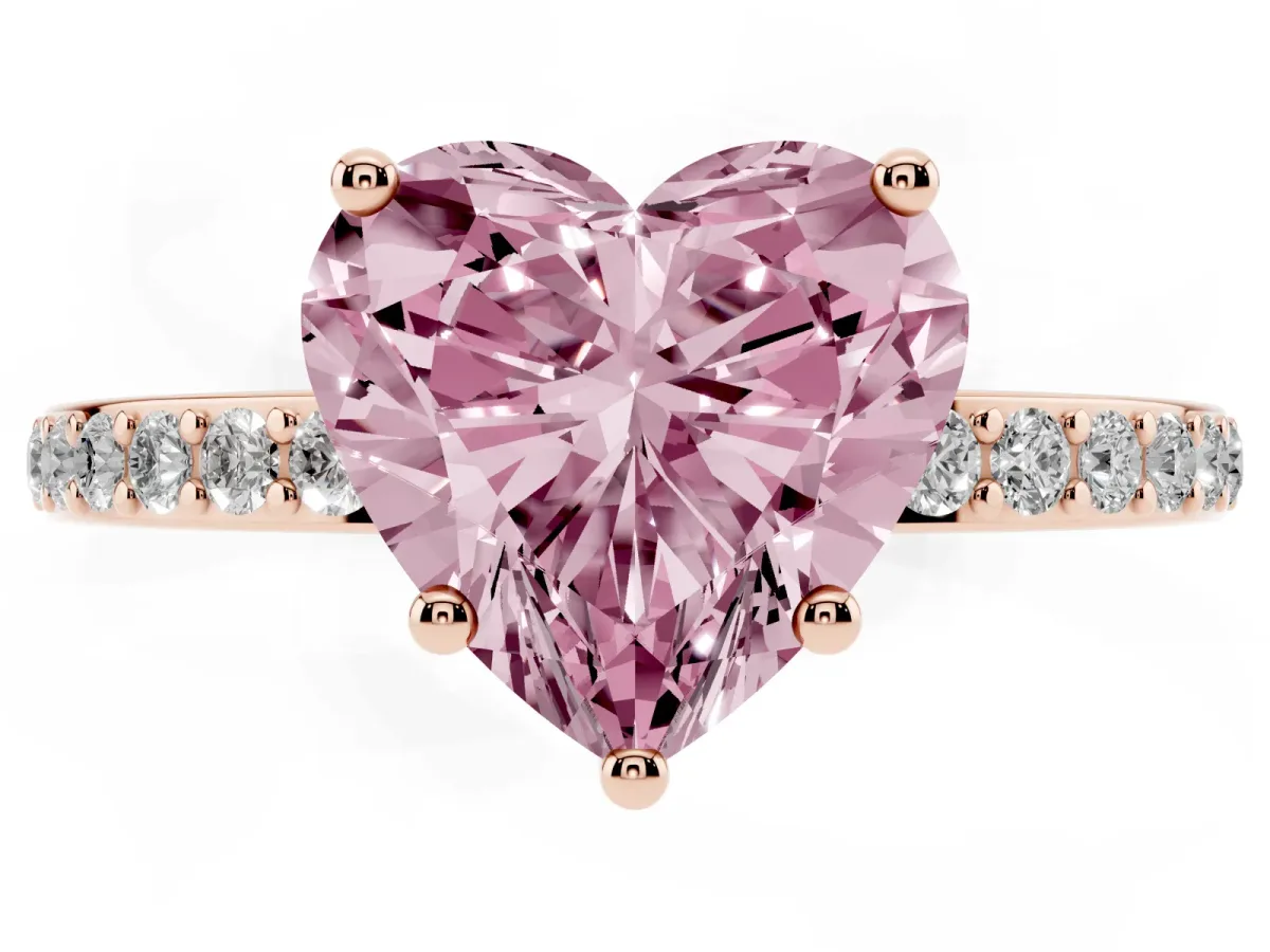 Fancy Pink Heart Cut Cut Diamond Pavé Band Ring with Four-Prong Setting Rose gold