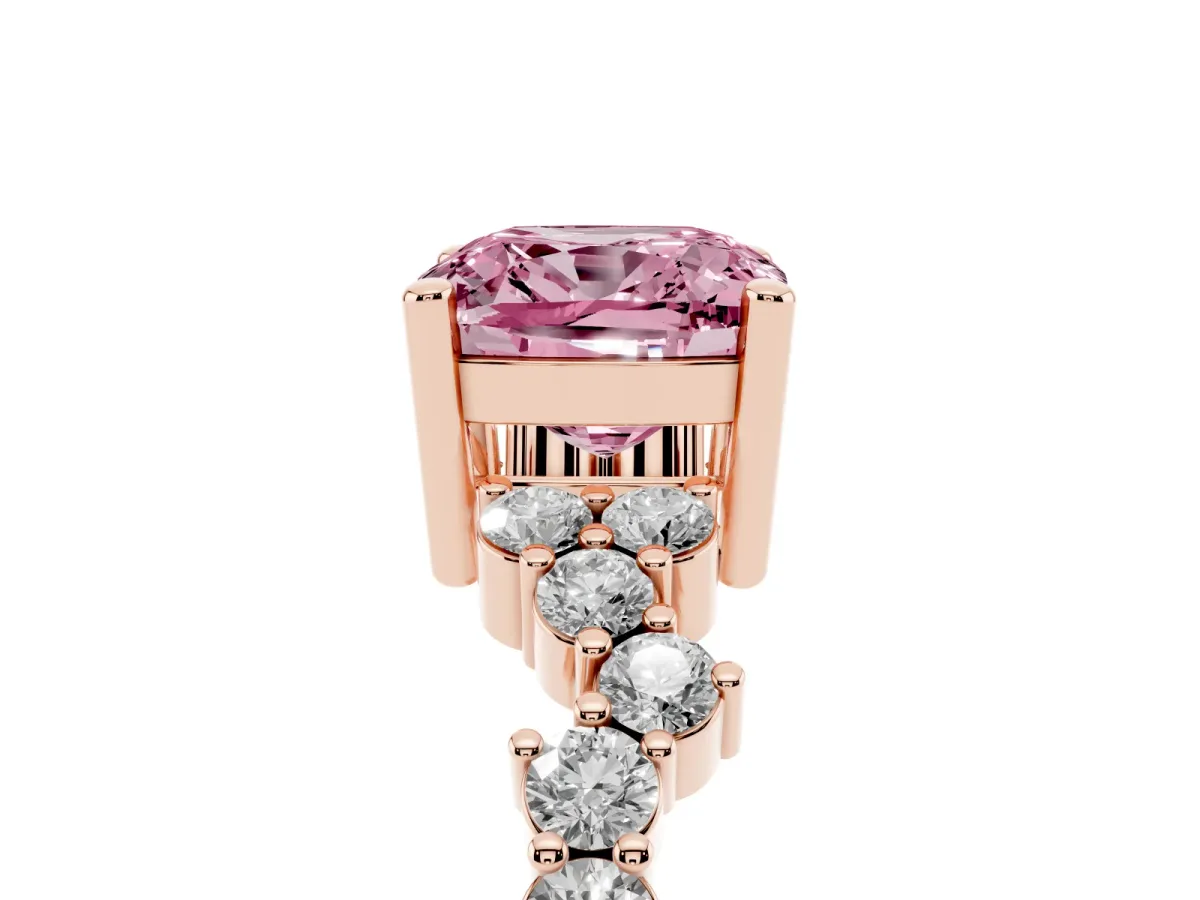 Fancy Pink Cushion Cut Diamond Scattered Round Accent Ring with Prong Setting Rose gold