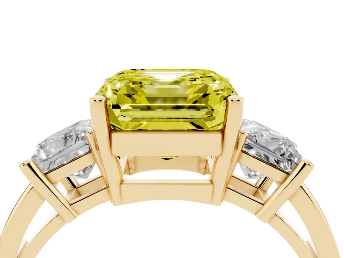 Fancy Yellow Three-Stone Asscher Cut Cut Solitaire Ring with Prong Setting Yellow gold