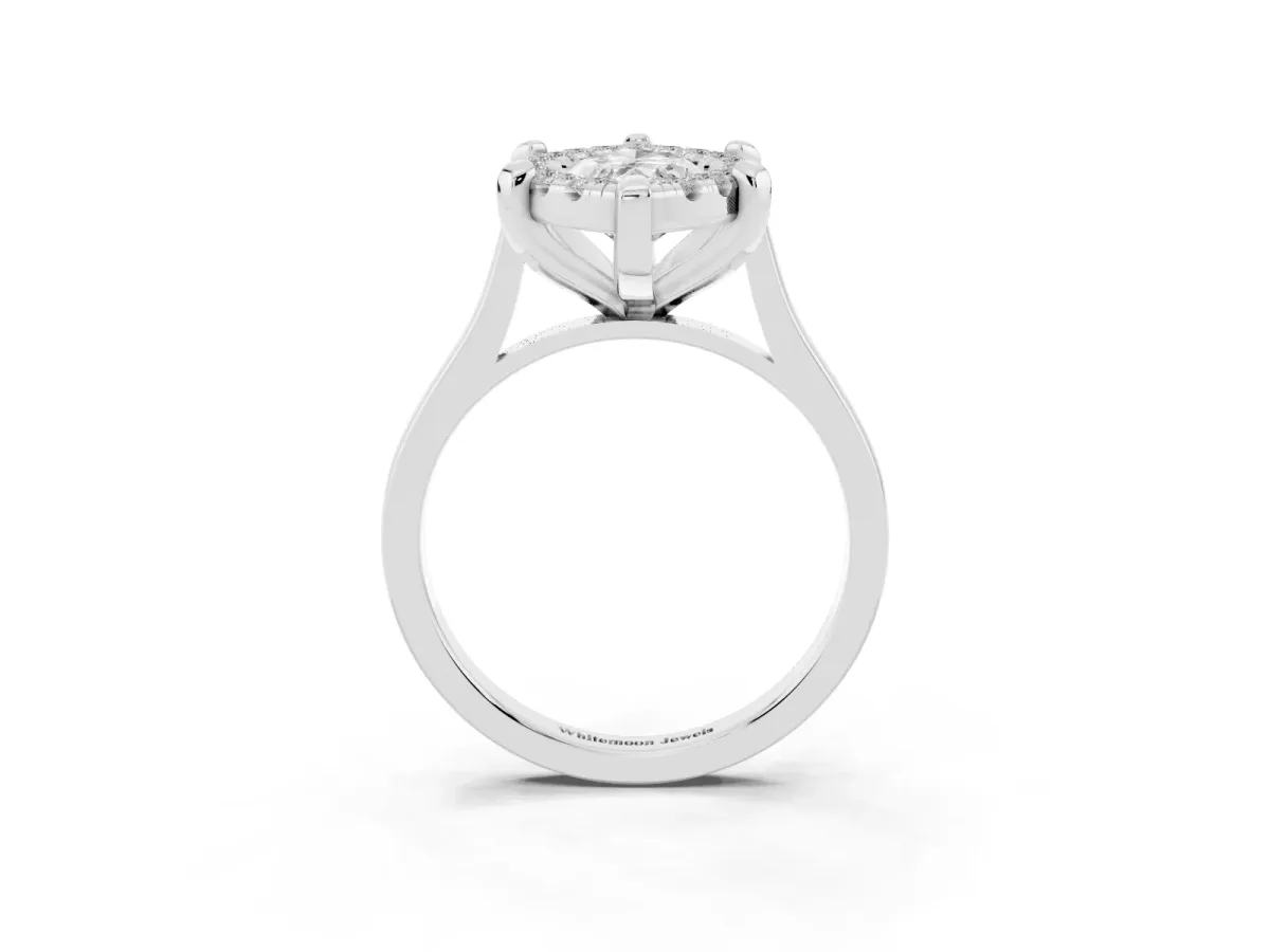 Marquise Cut Diamond Cluster Halo Solitaire with Four-Prong Setting Silver