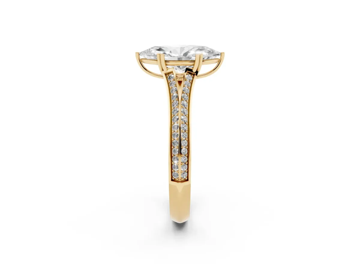 Marquise Cut Diamond Split Shank Engagement Ring with Pavé Band Yellow gold