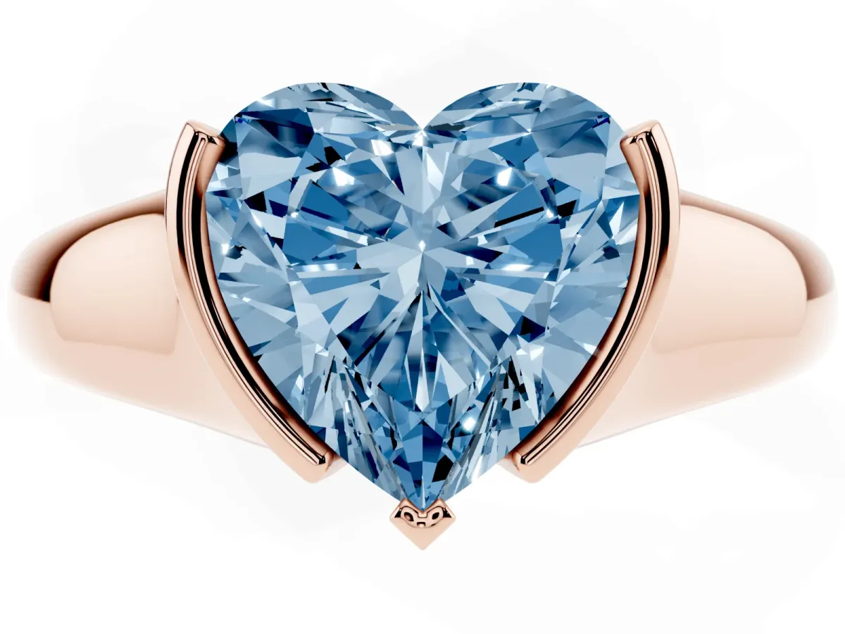 Fancy Blue Heart Cut Solitaire Tension Set Diamond Ring with Split Shank Band Rose gold