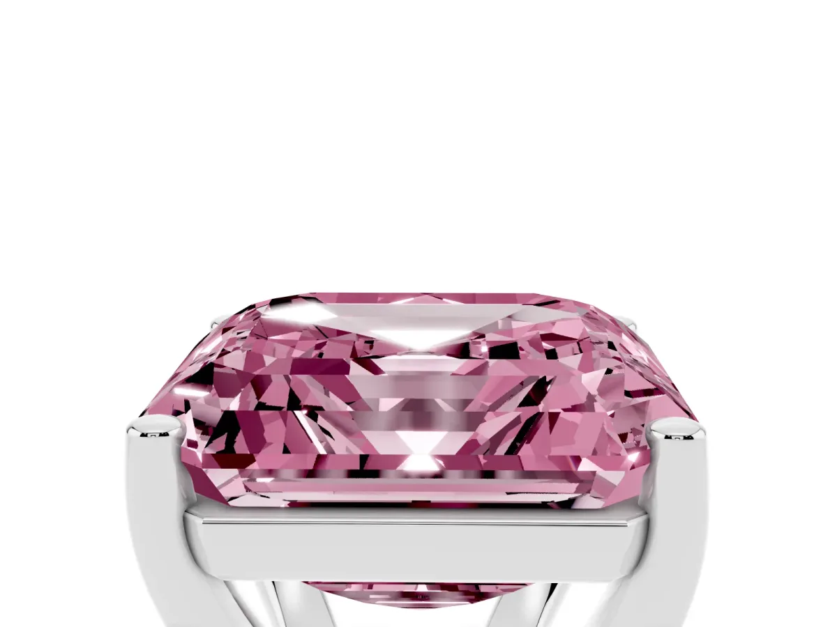 Fancy Pink Asscher Cut Cut Diamond Solitaire Engagement Ring with Tapered Plain Band and Four-Prong Setting Platinum