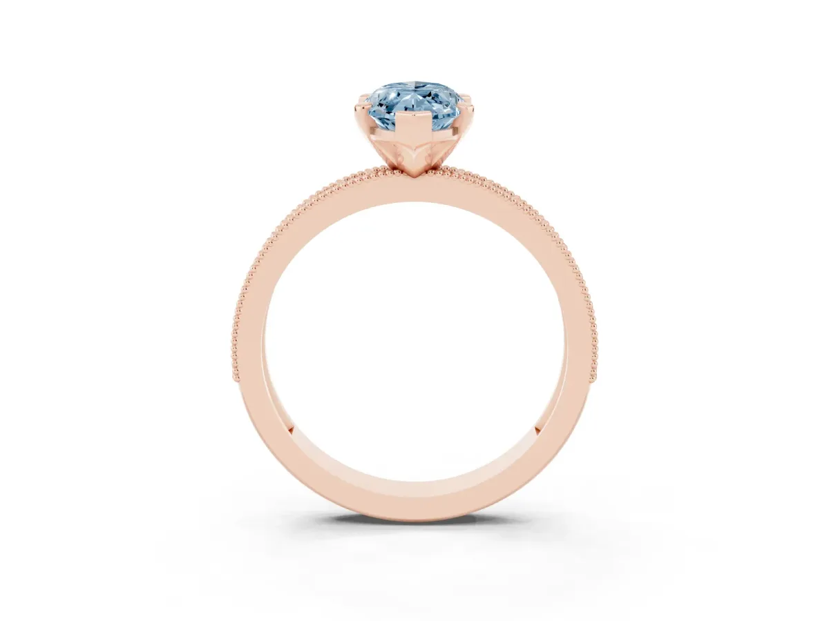 Fancy Blue Marquise Cut Diamond Milgrain Pavé Engagement Ring with Four-Prong Setting Rose gold