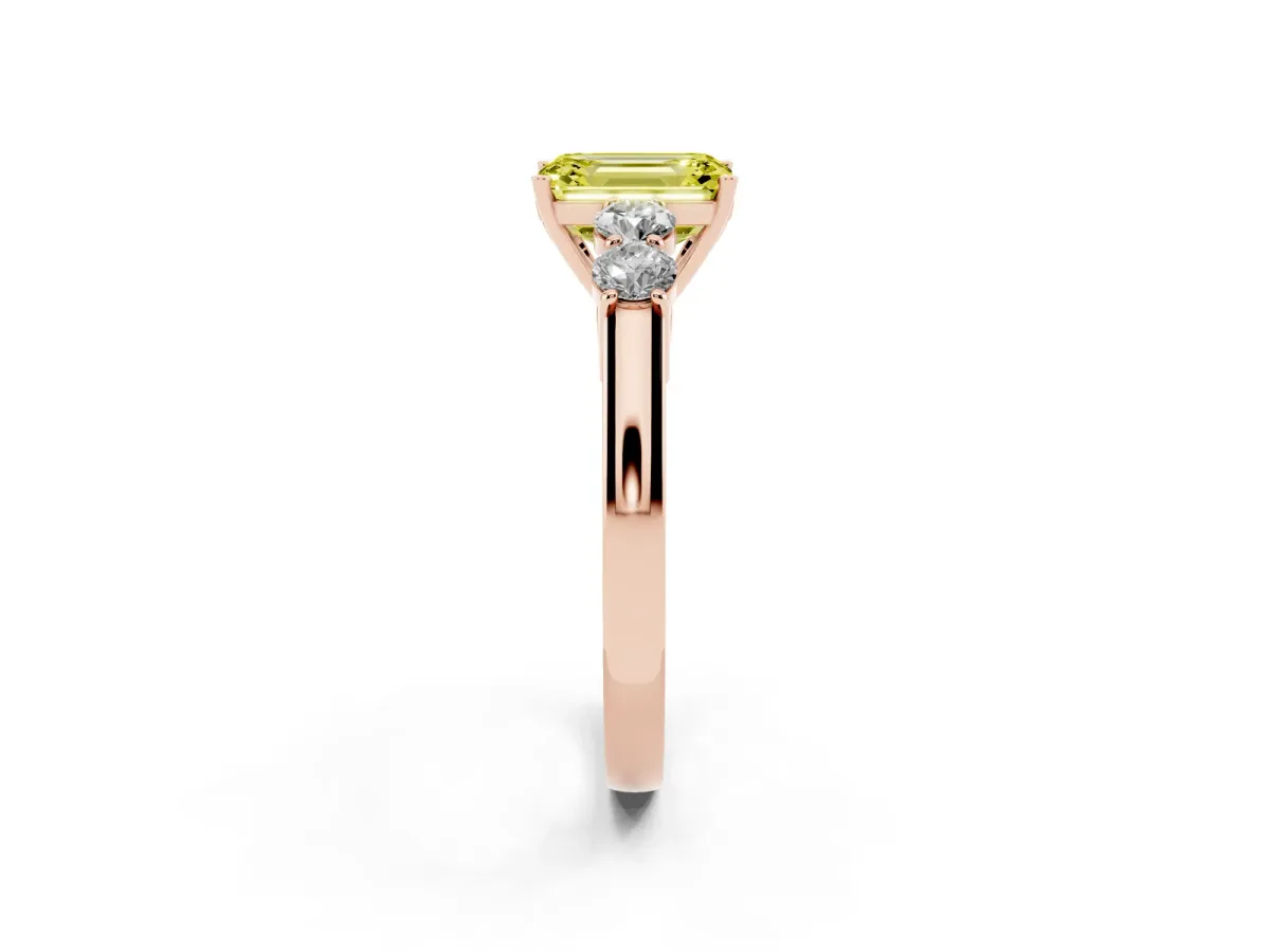 Fancy Yellow Emerald Cut Cut Diamond Five-Stone Prong Set White Gold Ring Rose gold
