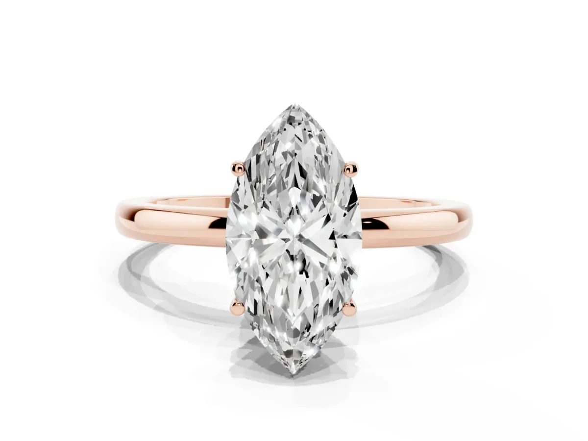 Marquise Cut Solitaire Diamond Ring with Prong Setting and Plain Band Rose gold