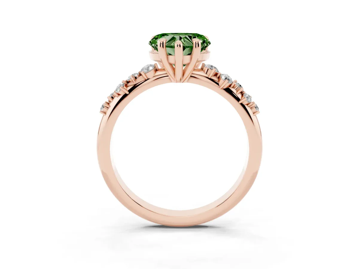 Fancy Green Heart Cut Cut Diamond Vine Band with Four-Prong Setting Rose gold
