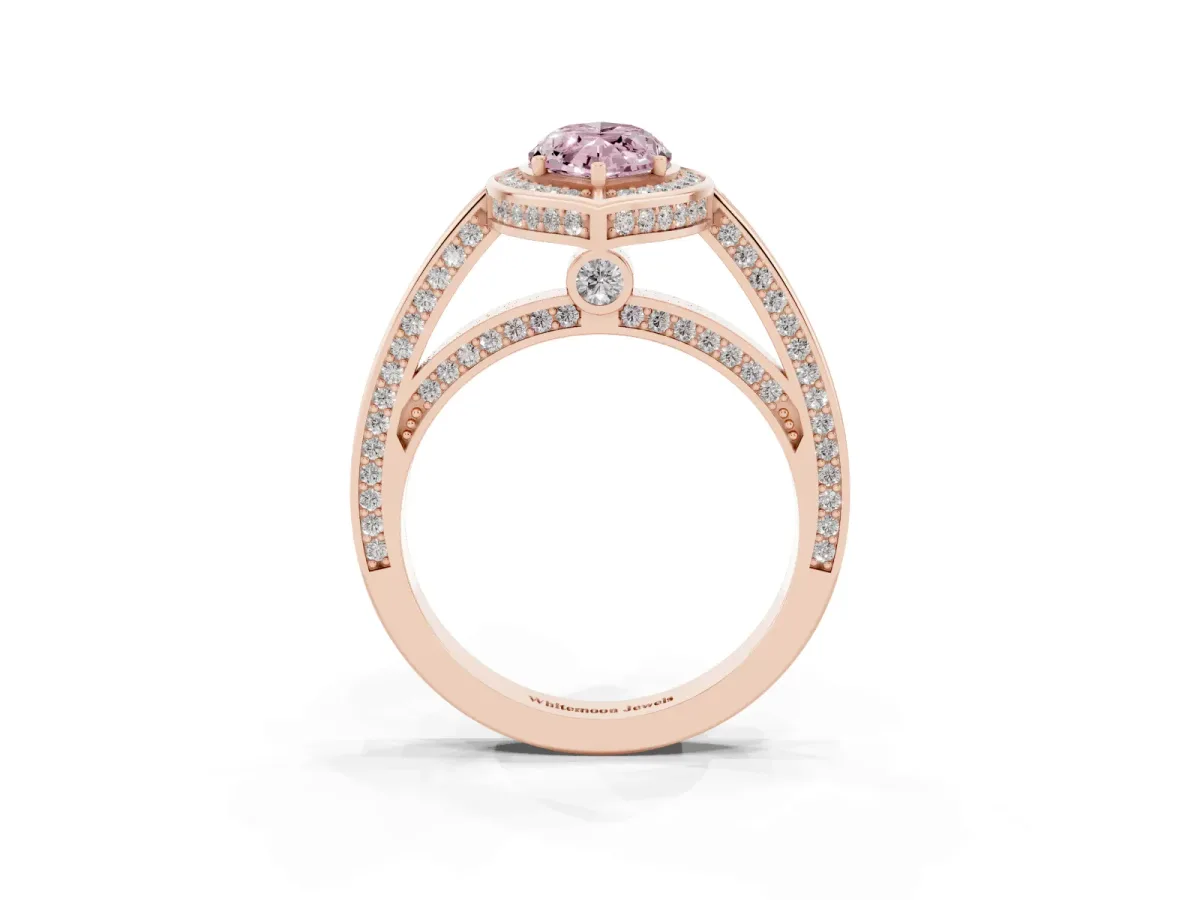 Fancy Pink Marquise Cut Cut Halo Pave Split Shank Prong Setting Ring Rose gold