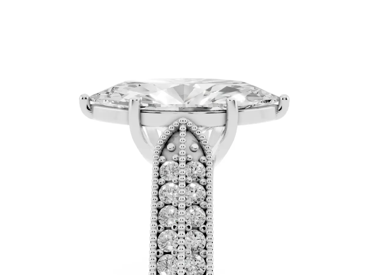 Marquise Cut Cut Pave Split Shank Engagement Ring with Four-Prong Setting White gold