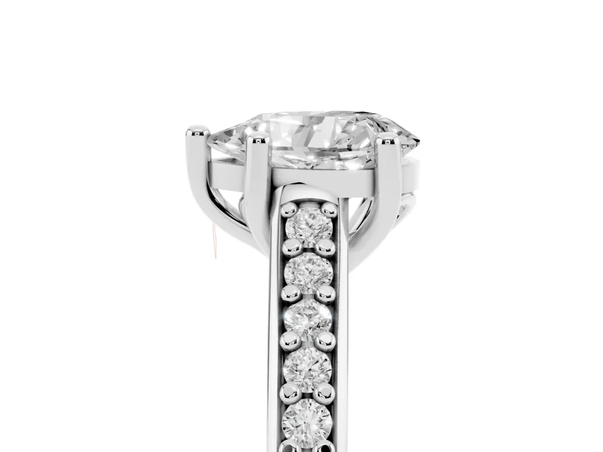 Pear Cut Solitaire Prong Set Diamond Engagement Ring with Pave Band Silver