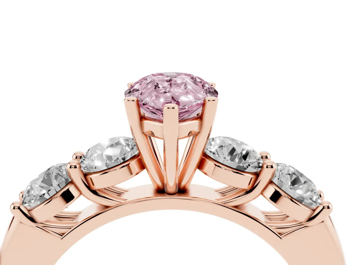 Fancy Pink Pear Cut Cut Five-Stone Prong Set Diamond Ring with Classic Band Rose gold