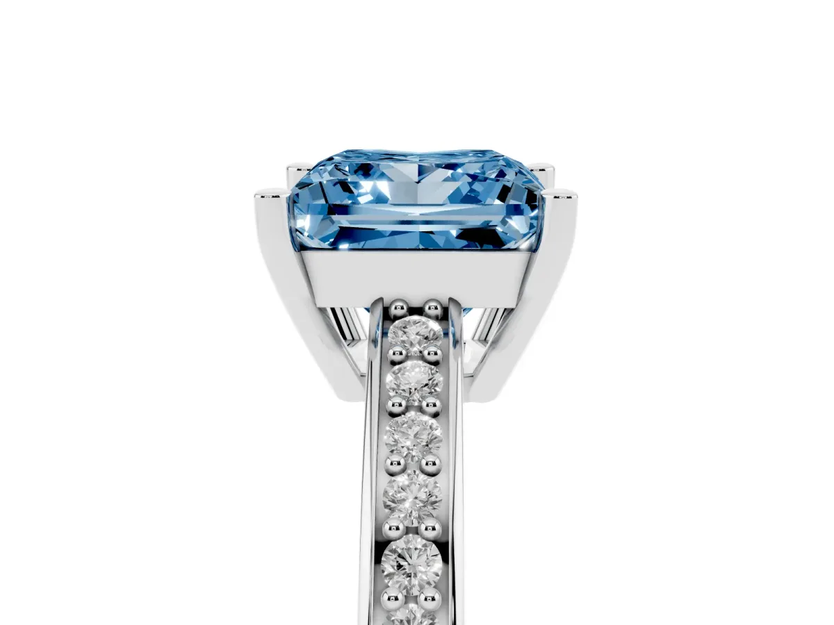 Fancy Blue Princess Cut Solitaire Pavé Band Prong Setting Ring Silver