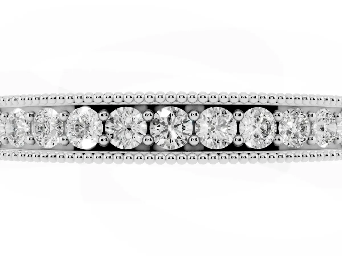 Channel Set Round Diamond Milgrain Edge Eternity Band Platinum
