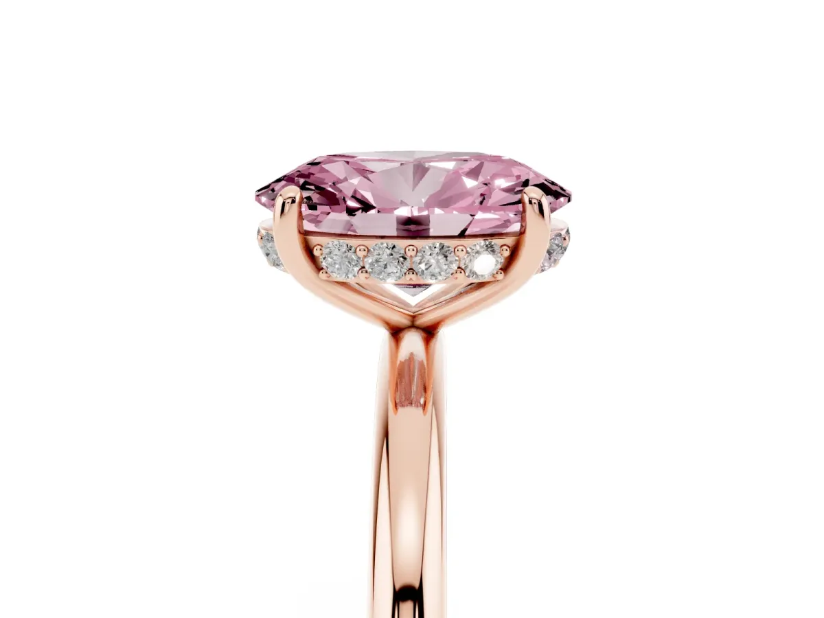 Fancy Pink Oval Cut Solitaire Diamond Ring with a Classic Band and Four-Prong Setting Rose gold