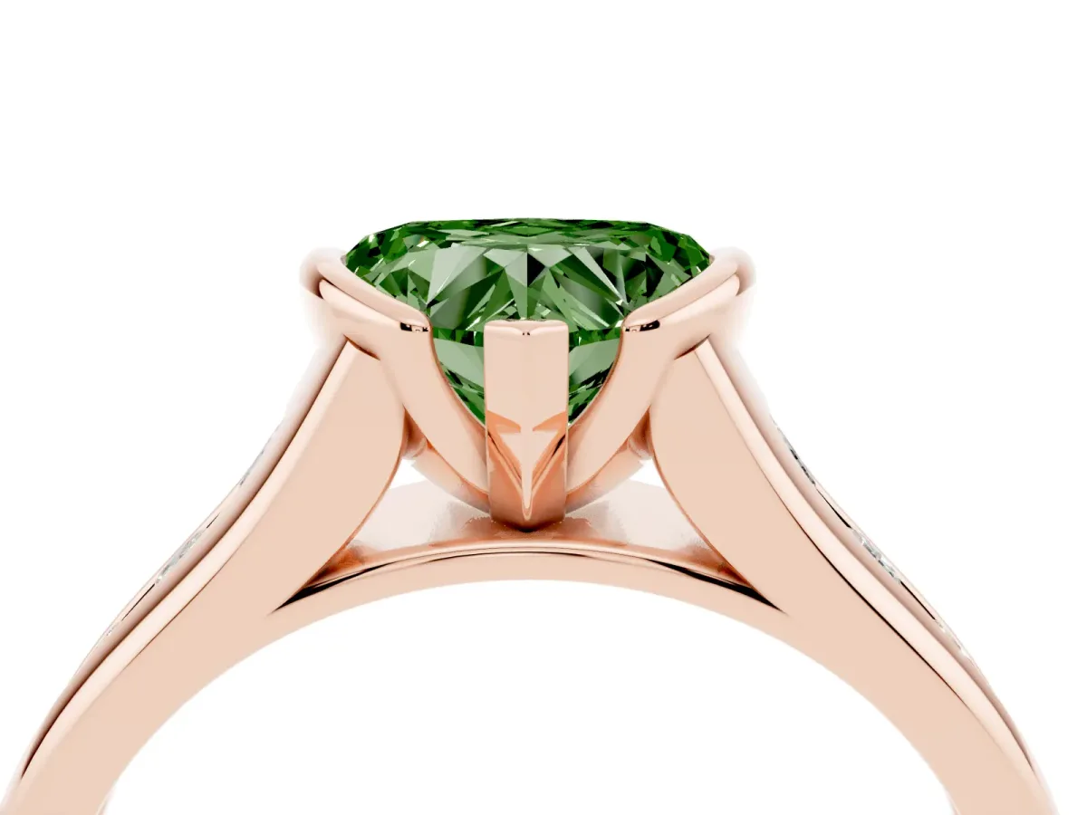 Fancy Green Heart Cut Solitaire Bezel-Set Diamond Ring with Channel-Set Band Rose gold