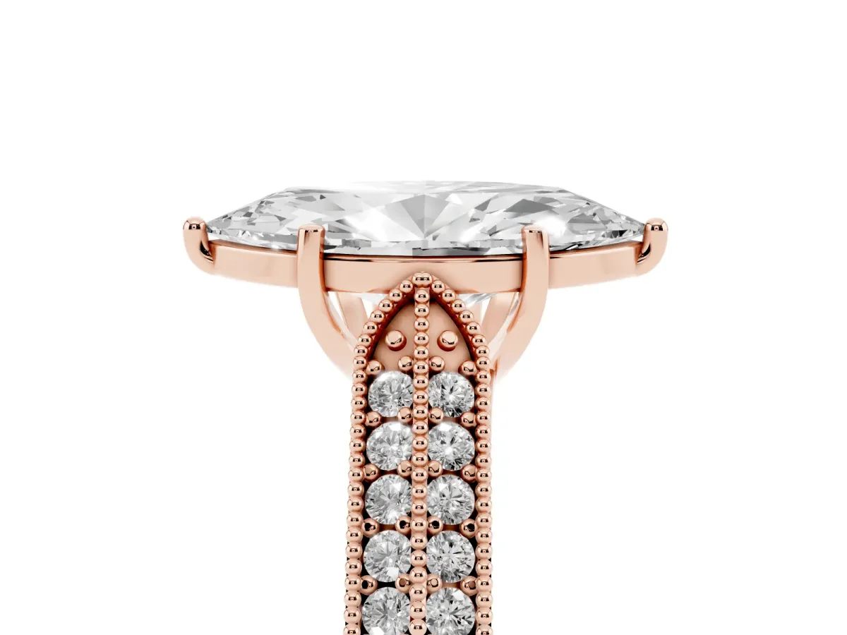 Marquise Cut Cut Pave Split Shank Engagement Ring with Four-Prong Setting Rose gold