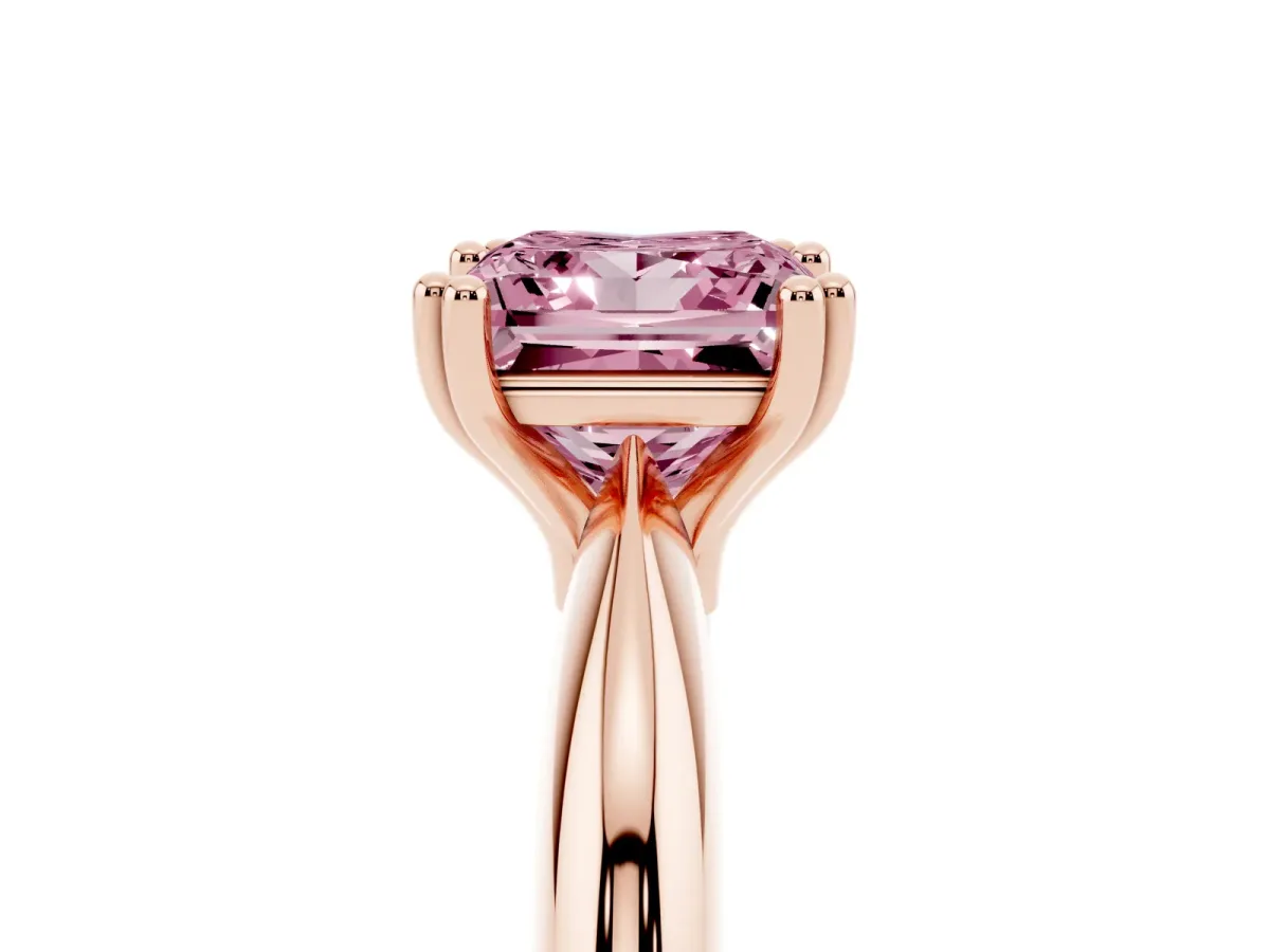 Fancy Pink Princess Cut Cut Solitaire Engagement Ring with Tapered Band and Four-Prong Setting Rose gold