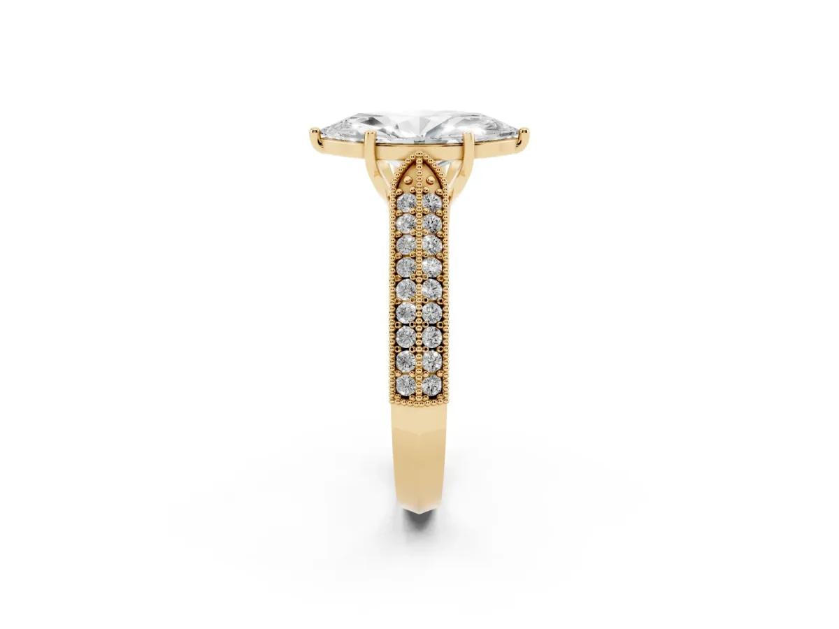Marquise Cut Cut Pave Split Shank Engagement Ring with Four-Prong Setting Yellow gold
