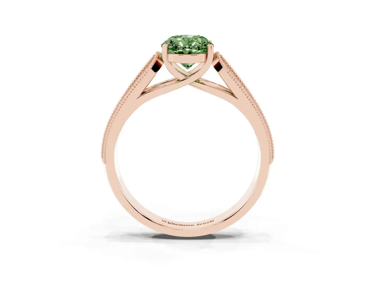 Fancy Green Oval Cut Cut Pave Split Shank Engagement Ring with Four-Prong Setting Rose gold