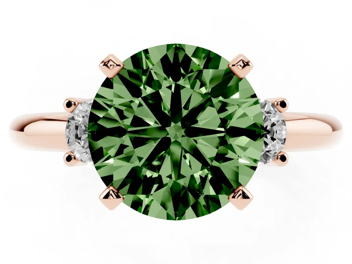 Fancy Green Three-Stone Round Cut Cut Diamond Solitaire with Prong Setting and Classic Band Rose gold