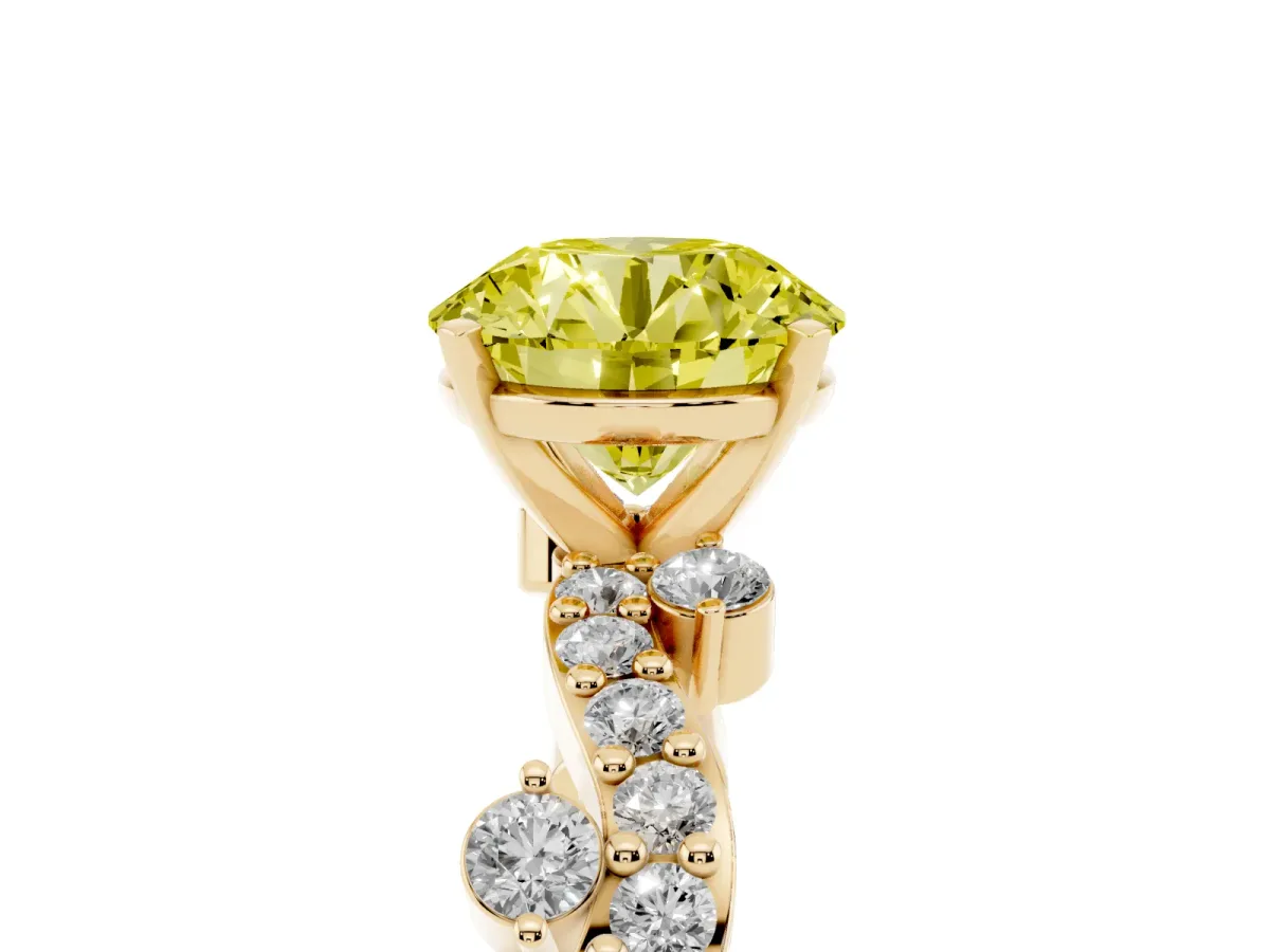 Fancy Yellow Round Cut Cut Solitaire Diamond Twisted Band with Pave Setting Yellow gold