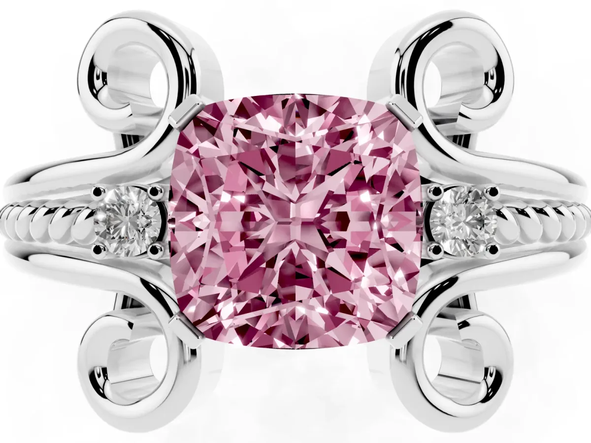 Fancy Pink Cushion Cut Solitaire Twisted Band Scroll Prong Ring Platinum
