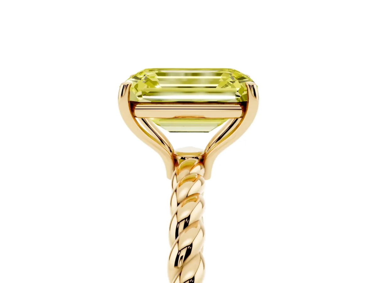 Fancy Yellow Emerald Cut Solitaire Twisted Band 4-Prong Ring Yellow gold