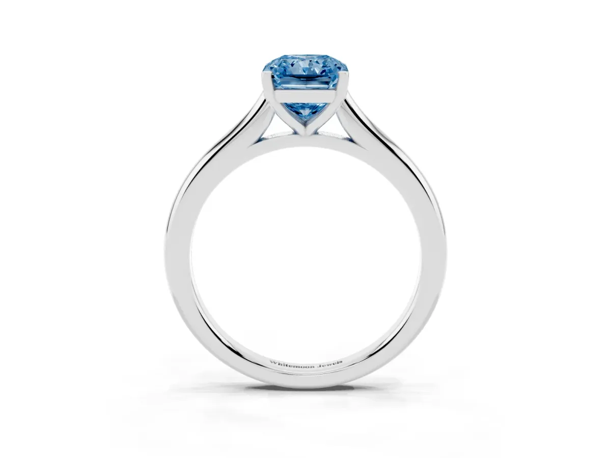 Fancy Blue Radiant Cut Cut Solitaire Ring with Cathedral Band and Four-Prong Setting Platinum