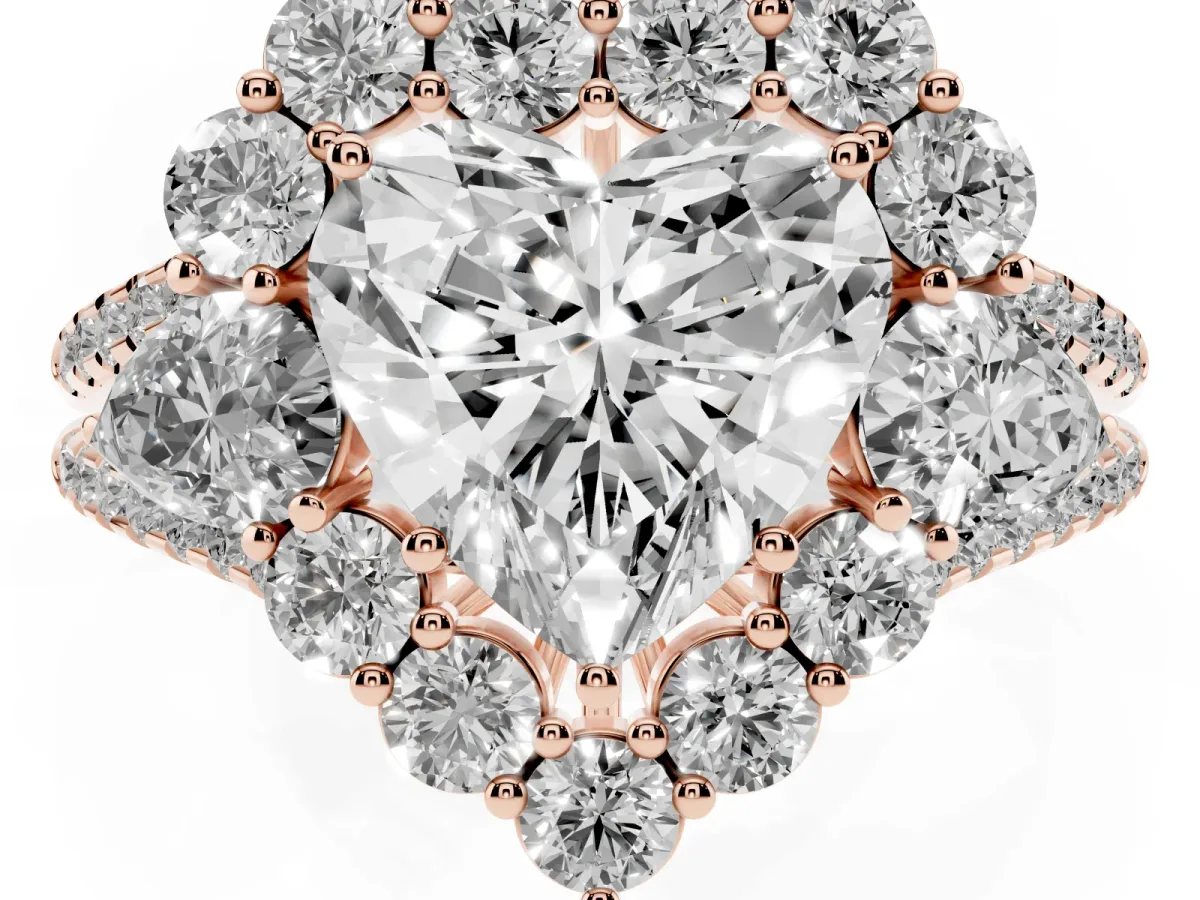 Heart Cut Halo Split Shank Diamond Engagement Ring with Prong Setting Rose gold
