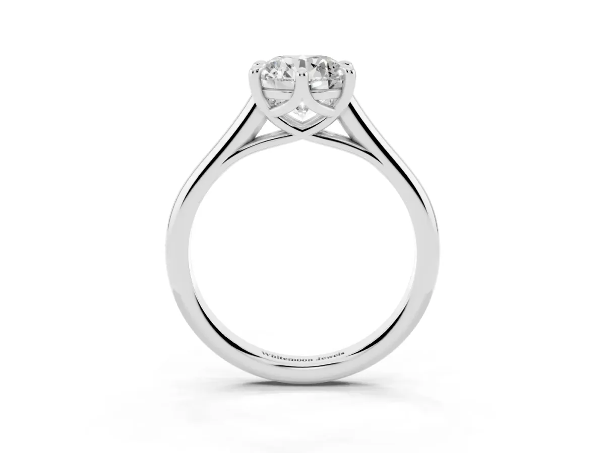 Round Cut Solitaire Engagement Ring with Six-Prong Setting and Classic Band Silver