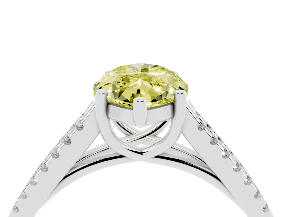Fancy Yellow Marquise Cut Diamond Solitaire Engagement Ring with Split Shank Pavé Band Silver