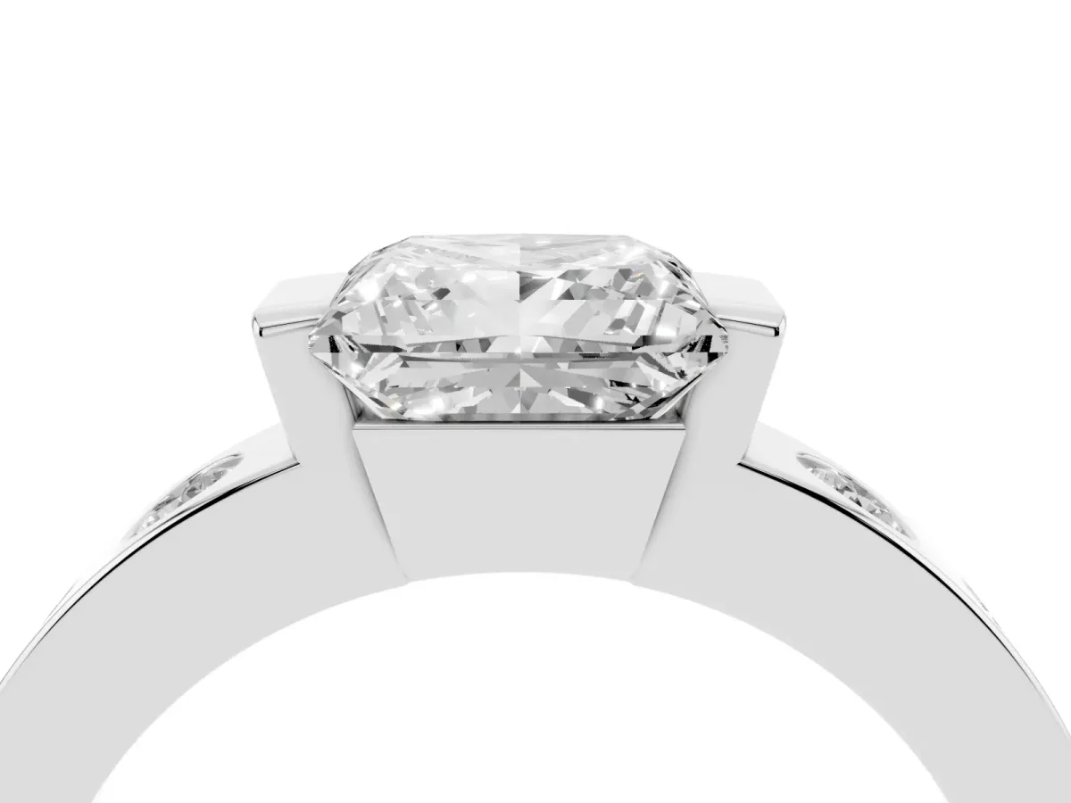 Princess Cut Brilliant Channel-Set Diamond Ring with Bezel Prong Setting Silver