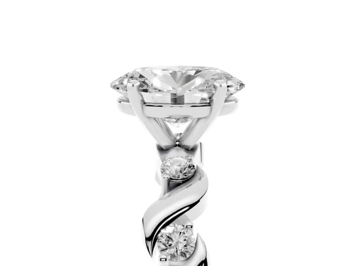 Oval Cut Diamond Solitaire Twisted Band with Round Accents and Prong Setting Silver