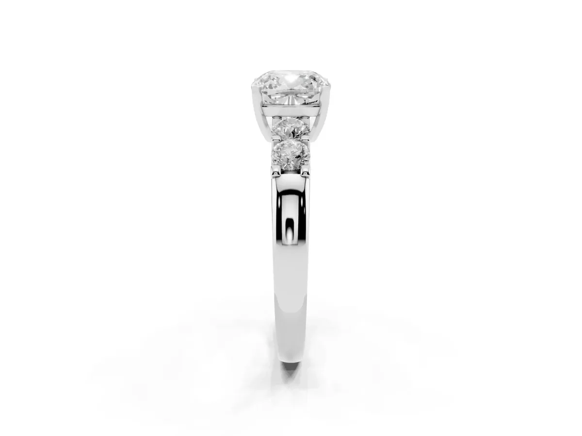 Cushion Cut Brilliant Cut Diamond Five-Stone Prong Set Engagement Ring with Channel Band Silver