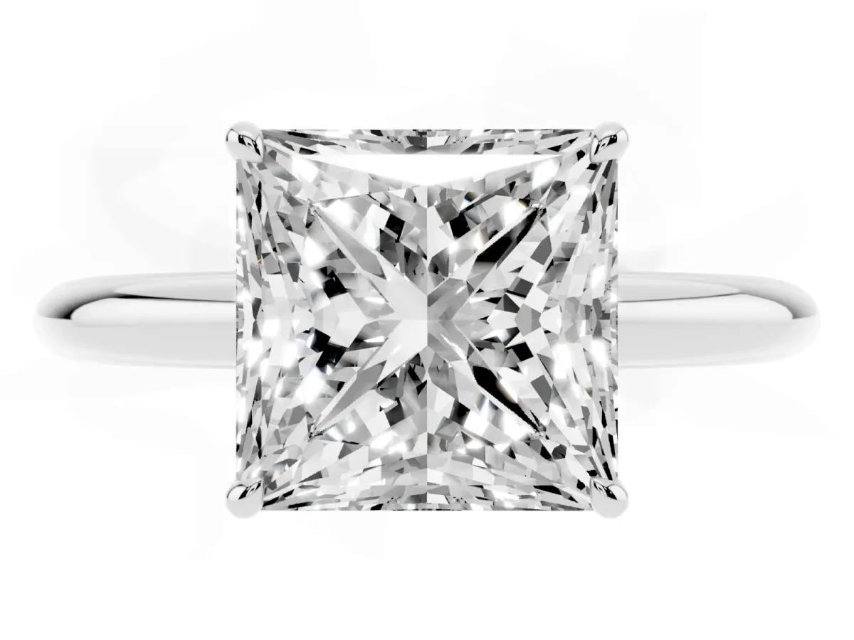 Princess Cut Brilliant Solitaire Engagement Ring with Six-Prong Setting and Classic Band Platinum